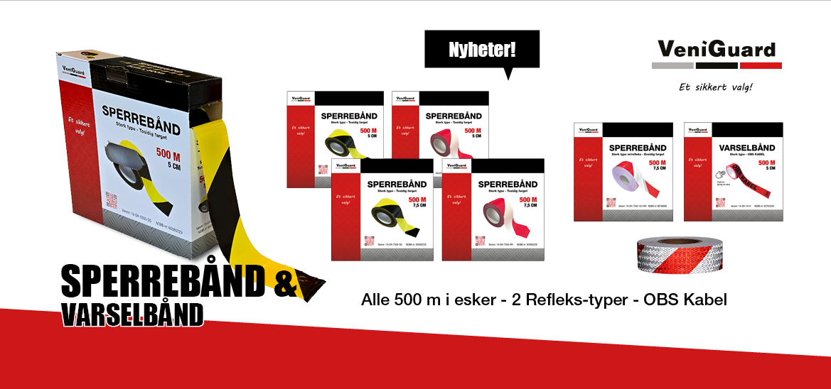 Komplett serie Sperrebånd og Varselbånd fra Veniguard